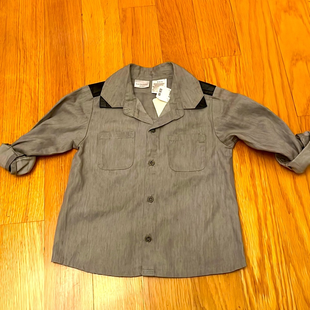 NWT Kardashian Kids Baby Boys Faux Leather Button Down Shirt Sz 24 Months